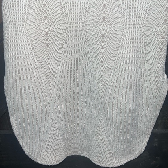 Codigo USA Vintage Dress L Cream 3/4 Sleeve Bodycon Stretch Eyelet Crochet Look - Picture 5 of 14